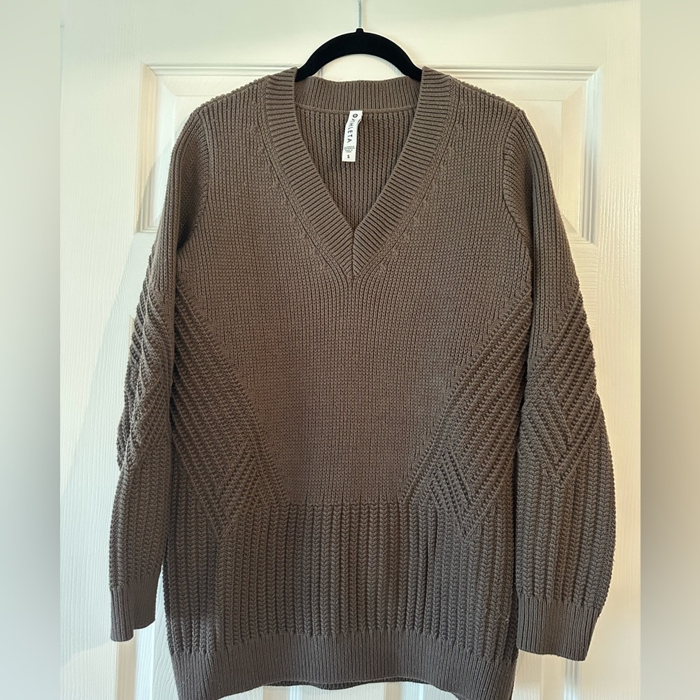 Athleta V-Neck Sweater. Detailed stitching at front, back and sleeves.